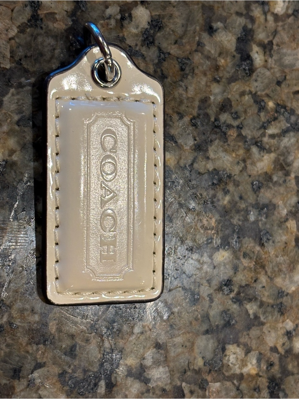 Coach Cream/ IVORY Patent Leather Key Tag with Silver Ring